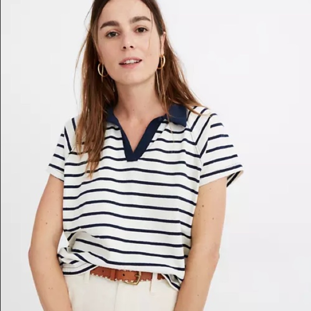 Madewell Boxy Polo Tee in Underhill Stripe